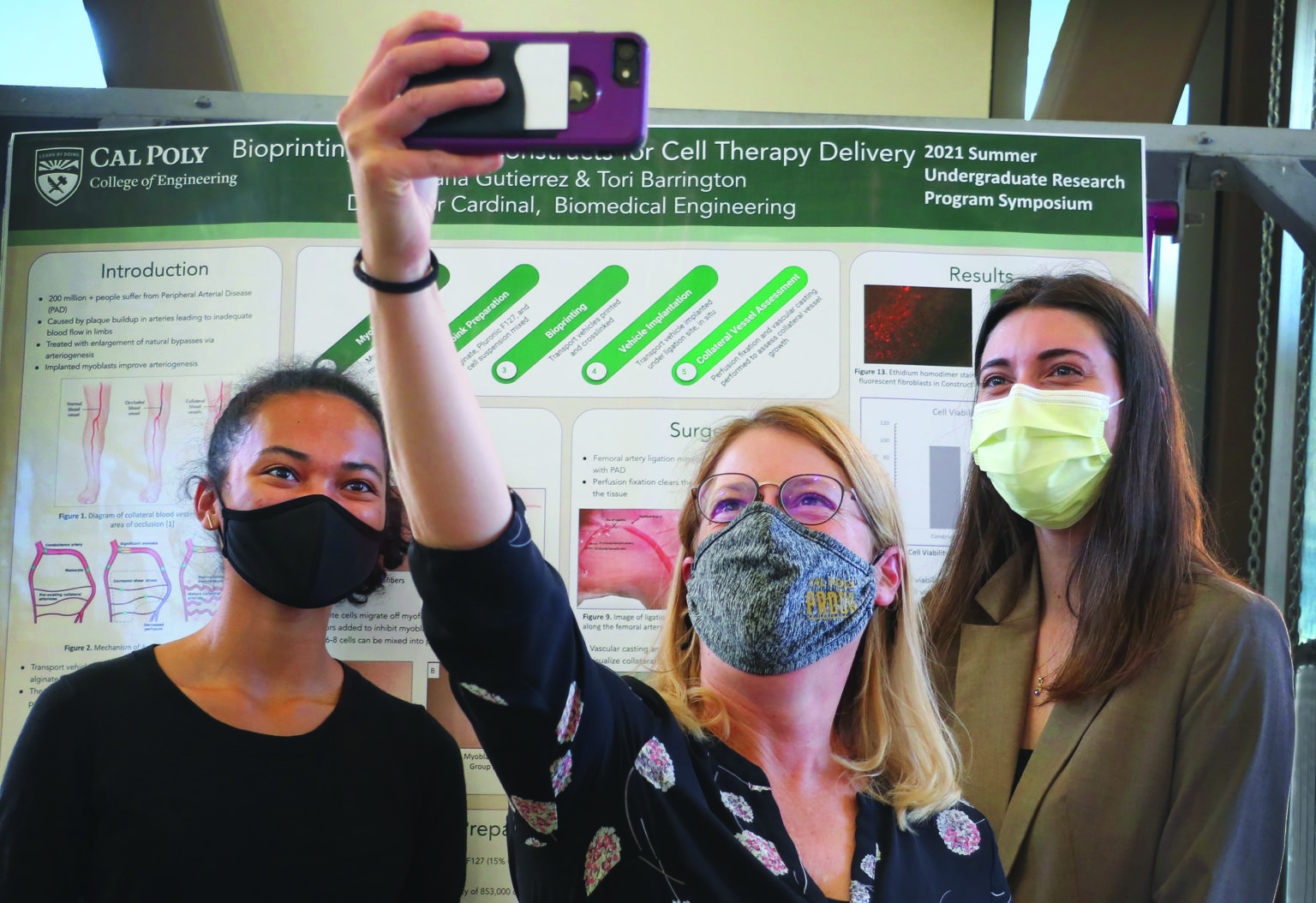 Dean Amy Fleischer takes a selfie with BMED students