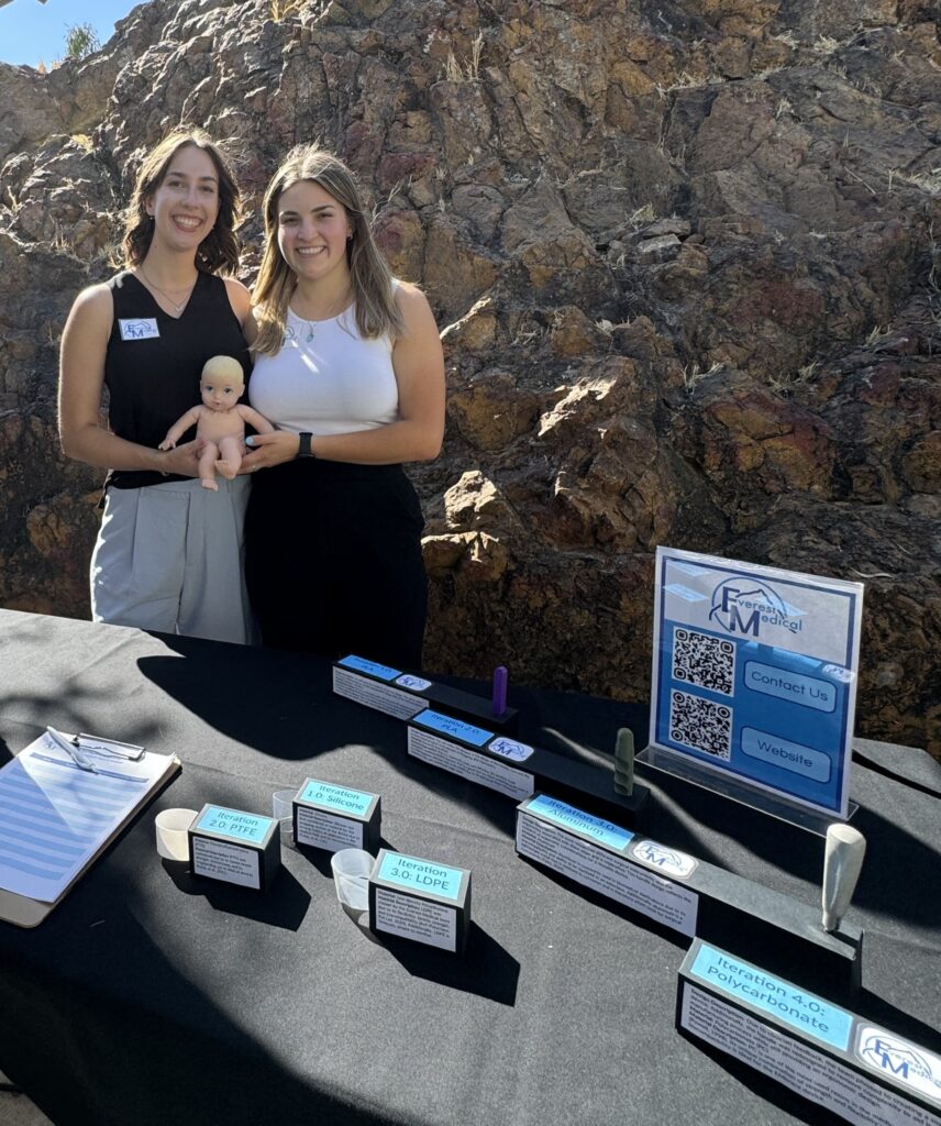 Co-founders Maddie Mumford, left, and Jenna Eissmann present their startup at the Cal Poly Center for Innovation and Entrepreneurship’s (CIE) 2024 Demo Day at Rod & Hammer Rock.