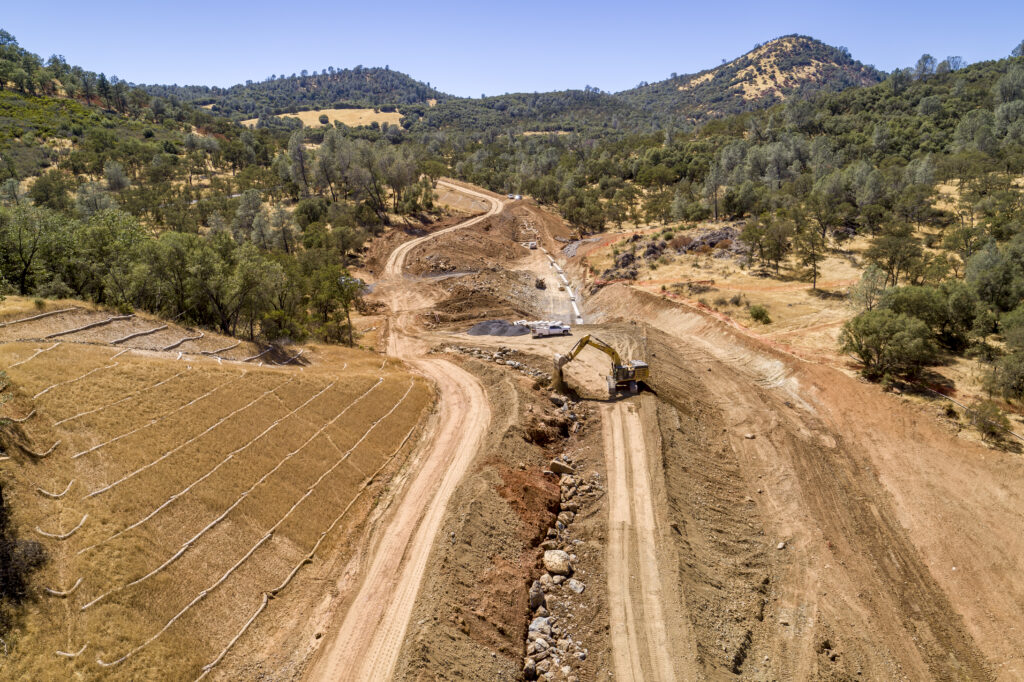 Construction crews reshape the landscape as part of a project to improve a 3-mile stretch of State Route 4 in Calaveras County.